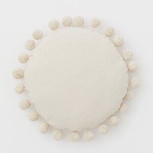 H&M Round 19” Cream Pillow with Pom Poms
